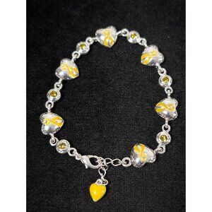 Yellow Ribbon‎ Awareness Bracelet Rhinestone Heart Tennis 7"